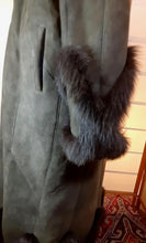 Load image into Gallery viewer, Vintage Coat-Green Suede Sheepskin Shearling Afghan Fox Fur Full Length Full Sweep M/L/XL Cozy Coat Fairy Princess Penny Lane Almost Famous