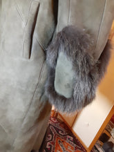 Load image into Gallery viewer, Vintage Coat-Green Suede Sheepskin Shearling Afghan Fox Fur Full Length Full Sweep M/L/XL Cozy Coat Fairy Princess Penny Lane Almost Famous