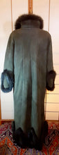 Load image into Gallery viewer, Vintage Coat-Green Suede Sheepskin Shearling Afghan Fox Fur Full Length Full Sweep M/L/XL Cozy Coat Fairy Princess Penny Lane Almost Famous