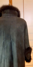 Load image into Gallery viewer, Vintage Coat-Green Suede Sheepskin Shearling Afghan Fox Fur Full Length Full Sweep M/L/XL Cozy Coat Fairy Princess Penny Lane Almost Famous