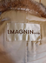 Load image into Gallery viewer, 60s Mod Cream Mink Lynx Massive Coyote Fox Fur Collar and Trim Leather- I magnin Fit Flare Princess Luxury 36&quot; Bust