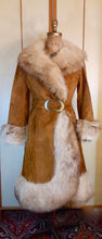 Load image into Gallery viewer, Women&#39;s Vintage Coat-60s 70s Rust Suede Leather and Fox Fur Trim Princess Coat Fit and Flare Penny Lane Boho