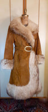 Load image into Gallery viewer, Women&#39;s Vintage Coat-60s 70s Rust Suede Leather and Fox Fur Trim Princess Coat Fit and Flare Penny Lane Boho