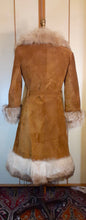 Load image into Gallery viewer, Women&#39;s Vintage Coat-60s 70s Rust Suede Leather and Fox Fur Trim Princess Coat Fit and Flare Penny Lane Boho