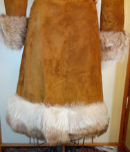 Load image into Gallery viewer, Women&#39;s Vintage Coat-60s 70s Rust Suede Leather and Fox Fur Trim Princess Coat Fit and Flare Penny Lane Boho