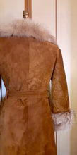 Load image into Gallery viewer, Women&#39;s Vintage Coat-60s 70s Rust Suede Leather and Fox Fur Trim Princess Coat Fit and Flare Penny Lane Boho