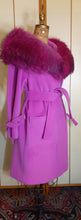 Load image into Gallery viewer, Vintage Coat- 60s Pink Magenta Lilli Ann Convertible Avant Garde Minimalist Career Wrap Evening Wear 2 Way Removable Fox Fur Collar
