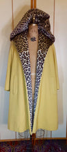 Load image into Gallery viewer, Women&#39;s Vintage Coat- 50&#39;s 60s Swing Wool Yellow Mustard Leopard Printed Hooded Princess Coat Pinup Flexible Size