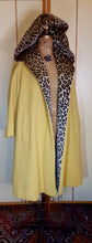 Load image into Gallery viewer, Women&#39;s Vintage Coat- 50&#39;s 60s Swing Wool Yellow Mustard Leopard Printed Hooded Princess Coat Pinup Flexible Size