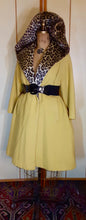 Load image into Gallery viewer, Women&#39;s Vintage Coat- 50&#39;s 60s Swing Wool Yellow Mustard Leopard Printed Hooded Princess Coat Pinup Flexible Size