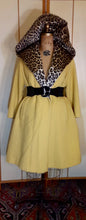 Load image into Gallery viewer, Women&#39;s Vintage Coat- 50&#39;s 60s Swing Wool Yellow Mustard Leopard Printed Hooded Princess Coat Pinup Flexible Size