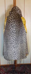 Women's Vintage Coat- 50's 60s Swing Wool Yellow Mustard Leopard Printed Hooded Princess Coat Pinup Flexible Size