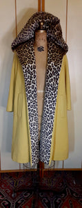 Women's Vintage Coat- 50's 60s Swing Wool Yellow Mustard Leopard Printed Hooded Princess Coat Pinup Flexible Size