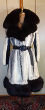 Load image into Gallery viewer, Vintage Mink Coat- 60s 70s Cross Mink Fox Fur Leather Jeweled Belt Black White Piano Key Russian Princess Beverly Hills Las Vegas New York