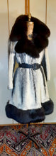 Load image into Gallery viewer, Vintage Mink Coat- 60s 70s Cross Mink Fox Fur Leather Jeweled Belt Black White Piano Key Russian Princess Beverly Hills Las Vegas New York