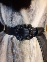 Load image into Gallery viewer, Vintage Mink Coat- 60s 70s Cross Mink Fox Fur Leather Jeweled Belt Black White Piano Key Russian Princess Beverly Hills Las Vegas New York