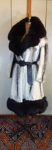Load image into Gallery viewer, Vintage Mink Coat- 60s 70s Cross Mink Fox Fur Leather Jeweled Belt Black White Piano Key Russian Princess Beverly Hills Las Vegas New York