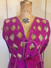 Load image into Gallery viewer, 70s Suede Couture Magenta Pink Fringe Cutout Vest, Belt, and Purse Set Flexible Size