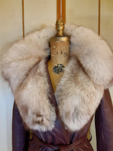 Load image into Gallery viewer, Vintage Women's Leather Coat- 70s Purple Eggplant I Magnin Norwegian MASSIVE Silver Fox Fur Collar Coat