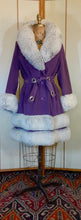 Load image into Gallery viewer, For Susan last payment $222.50 second payment $200 first payment $300 down half- Women's Vintage Coat~ 70s Purple Velveteen Velvet Shearling Tiered Princess Grommet Belted Coat Fit Flare Penny Lane Almost Famous