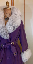 Load image into Gallery viewer, For Susan last payment $222.50 second payment $200 first payment $300 down half- Women's Vintage Coat~ 70s Purple Velveteen Velvet Shearling Tiered Princess Grommet Belted Coat Fit Flare Penny Lane Almost Famous