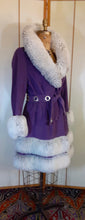 Load image into Gallery viewer, For Susan last payment $222.50 second payment $200 first payment $300 down half- Women's Vintage Coat~ 70s Purple Velveteen Velvet Shearling Tiered Princess Grommet Belted Coat Fit Flare Penny Lane Almost Famous