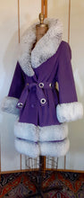 Load image into Gallery viewer, For Susan last payment $222.50 second payment $200 first payment $300 down half- Women's Vintage Coat~ 70s Purple Velveteen Velvet Shearling Tiered Princess Grommet Belted Coat Fit Flare Penny Lane Almost Famous