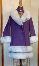 Load image into Gallery viewer, For Susan last payment $222.50 second payment $200 first payment $300 down half- Women's Vintage Coat~ 70s Purple Velveteen Velvet Shearling Tiered Princess Grommet Belted Coat Fit Flare Penny Lane Almost Famous