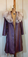 Load image into Gallery viewer, Vintage Women's Leather Coat- 70s Purple Eggplant I Magnin Norwegian MASSIVE Silver Fox Fur Collar Coat
