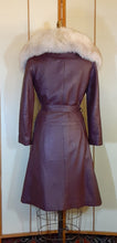 Load image into Gallery viewer, Vintage Women's Leather Coat- 70s Purple Eggplant I Magnin Norwegian MASSIVE Silver Fox Fur Collar Coat