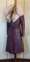 Load image into Gallery viewer, Vintage Women's Leather Coat- 70s Purple Eggplant I Magnin Norwegian MASSIVE Silver Fox Fur Collar Coat