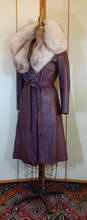 Load image into Gallery viewer, Vintage Women's Leather Coat- 70s Purple Eggplant I Magnin Norwegian MASSIVE Silver Fox Fur Collar Coat