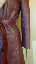 Load image into Gallery viewer, Vintage Women's Leather Coat- 70s Purple Eggplant I Magnin Norwegian MASSIVE Silver Fox Fur Collar Coat