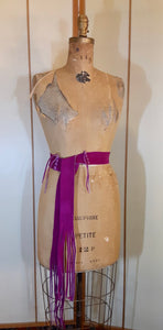 70s Suede Couture Magenta Pink Fringe Cutout Vest, Belt, and Purse Set Flexible Size