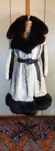Load image into Gallery viewer, Vintage Mink Coat- 60s 70s Cross Mink Fox Fur Leather Jeweled Belt Black White Piano Key Russian Princess Beverly Hills Las Vegas New York