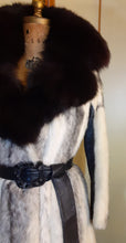 Load image into Gallery viewer, Vintage Mink Coat- 60s 70s Cross Mink Fox Fur Leather Jeweled Belt Black White Piano Key Russian Princess Beverly Hills Las Vegas New York