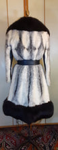 Load image into Gallery viewer, Vintage Mink Coat- 60s 70s Cross Mink Fox Fur Leather Jeweled Belt Black White Piano Key Russian Princess Beverly Hills Las Vegas New York