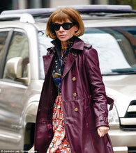 Load image into Gallery viewer, Leather Coat Spy Trench Belted Fit and Flare Deep Red Small Small Hardware Double Breasted Petite