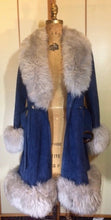 Load image into Gallery viewer, 70s Blue Suede Shearling Fit and Flare Penny Lane Almost Famous Hippy Chic Boho Coat S/M