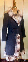 Load image into Gallery viewer, Lilli Ann Wool Grey Mod 60s Coat Fur Chinchilla Striped Trim Small Princess Fit, Flare