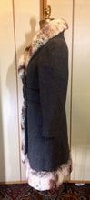 Load image into Gallery viewer, Lilli Ann Wool Grey Mod 60s Coat Fur Chinchilla Striped Trim Small Princess Fit, Flare