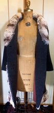 Load image into Gallery viewer, Lilli Ann Wool Grey Mod 60s Coat Fur Chinchilla Striped Trim Small Princess Fit, Flare