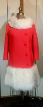 Load image into Gallery viewer, Orange Lilli Ann Curly Mongolian Lamb Coat Assymetrical Wool Bright Orange Small Mod 60s Coat Fall Holiday Winter