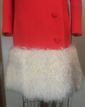 Load image into Gallery viewer, Orange Lilli Ann Curly Mongolian Lamb Coat Assymetrical Wool Bright Orange Small Mod 60s Coat Fall Holiday Winter