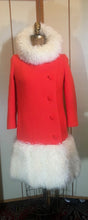 Load image into Gallery viewer, Orange Lilli Ann Curly Mongolian Lamb Coat Assymetrical Wool Bright Orange Small Mod 60s Coat Fall Holiday Winter