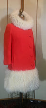 Load image into Gallery viewer, Orange Lilli Ann Curly Mongolian Lamb Coat Assymetrical Wool Bright Orange Small Mod 60s Coat Fall Holiday Winter