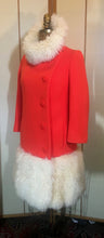 Load image into Gallery viewer, Orange Lilli Ann Curly Mongolian Lamb Coat Assymetrical Wool Bright Orange Small Mod 60s Coat Fall Holiday Winter