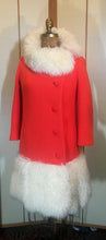 Load image into Gallery viewer, Orange Lilli Ann Curly Mongolian Lamb Coat Assymetrical Wool Bright Orange Small Mod 60s Coat Fall Holiday Winter