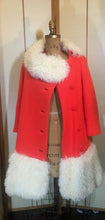 Load image into Gallery viewer, Orange Lilli Ann Curly Mongolian Lamb Coat Assymetrical Wool Bright Orange Small Mod 60s Coat Fall Holiday Winter