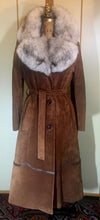 Load image into Gallery viewer, Suede and Fox Fur 70s Trench Coat Princess Boho Bohemian Princess Penny Lane Almost Famous S/M